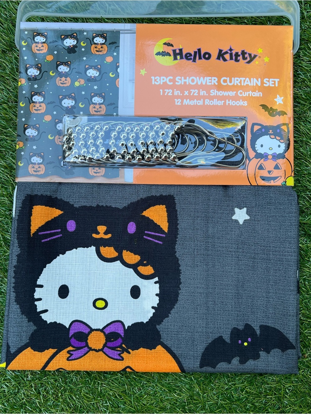 Hello Kitty Halloween Black Kitty Fabric Shower Curtain Set